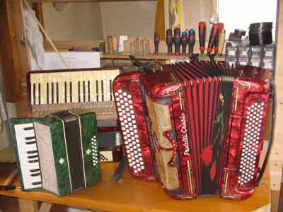 Différents types d'accordéons (boutons italien, piano allemand et pour enfant)